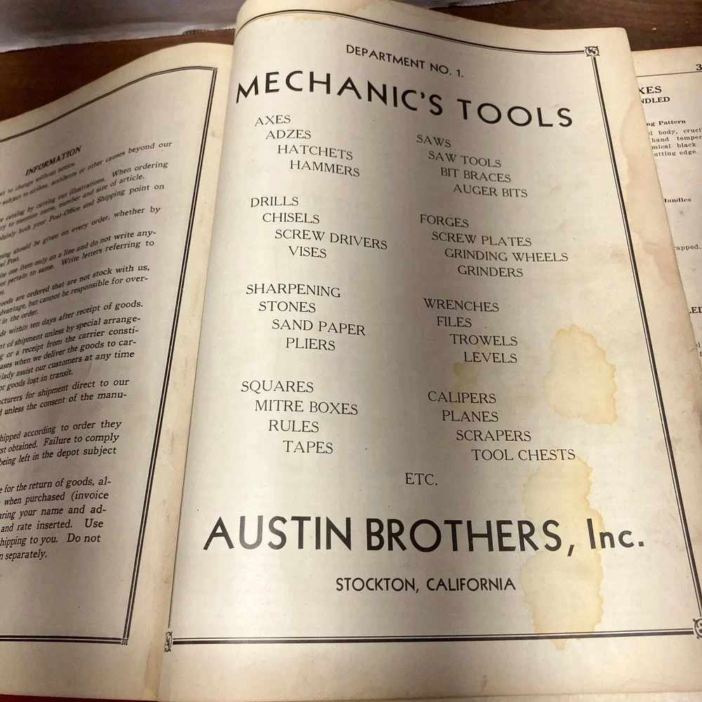 Austin Bros Wholesale Hardware Catalog 1909 Stockton California Trade Tools 701p